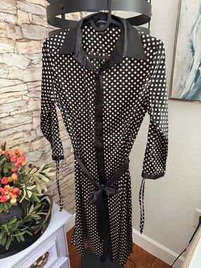 Black Polka Dot Shirt Dress with Tie Waist